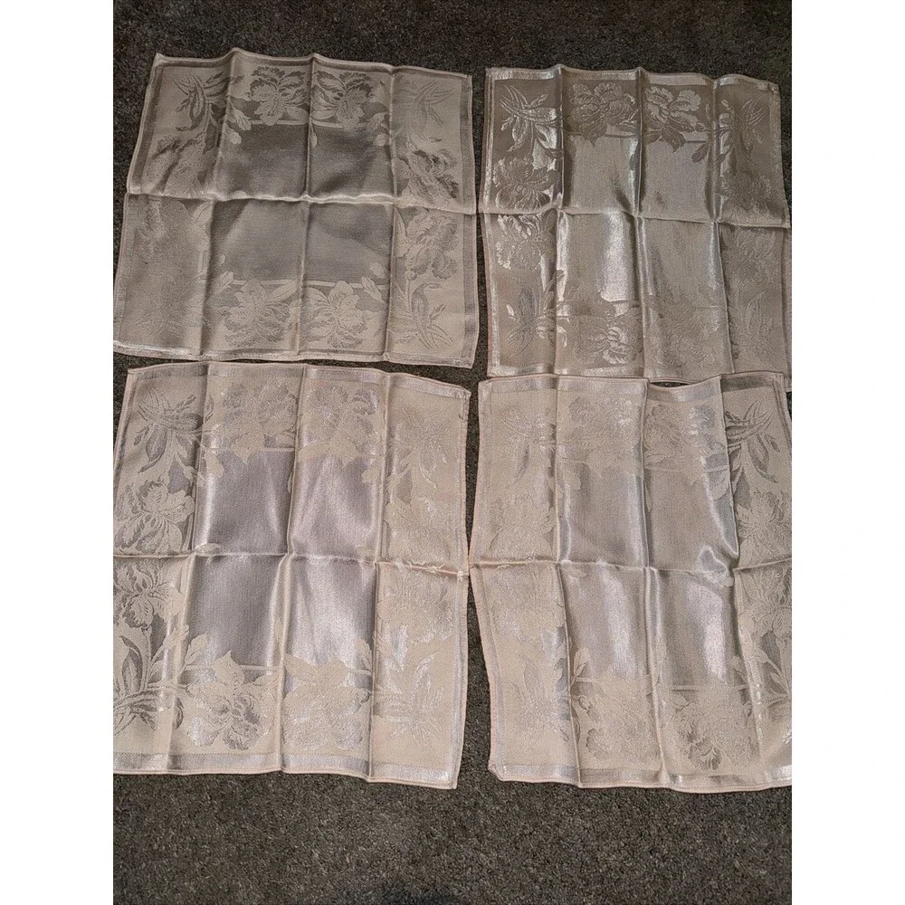 8 Vtg Light Pink Ivory Damask Napkins Cloth Embossed Floral 15x16” Nice